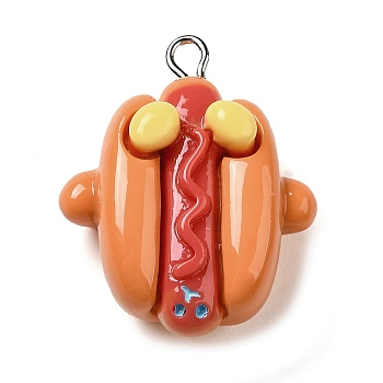 Opaque Resin Imitation Food Pendants, with Platinum Plated Iron Loops, Hot Dog, 29x23x13mm, Hole: 2mm