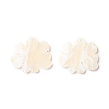 Opaque Acrylic Pendants, Flower, Antique White, 25x28x2mm, Hole: 2mm