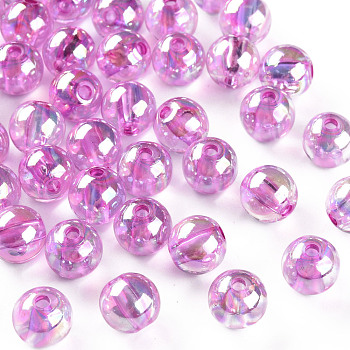 Transparent Acrylic Beads, AB Color Plated, Round, Violet, 10x9mm, Hole: 2mm, about 940pcs/500g