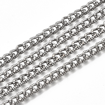 Iron Cuban Link Chains, Chunky Curb Chains, with Spool, Unwelded, Textured, Gunmetal, 6x4x1mm