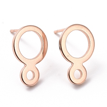 201 Stainless Steel Stud Earring Findings, with Horizontal Loop and 316 Stainless Steel Pin, Ring, Real Rose Gold Plated, 14x9.5mm, Hole: 2.1mm, Pin: 0.7mm