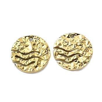 Ion Plating(IP) 304 Stainless Steel Pendants, Real 18K Gold Plated, Textured, Flat Round, 19x18.5x2.5mm, Hole: 1.6mm