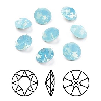 Pointed Back & Back Plated K9 Glass Rhinestone Cabochons, Grade A, Faceted, Flat Round, Aqua Opal, 10x5mm