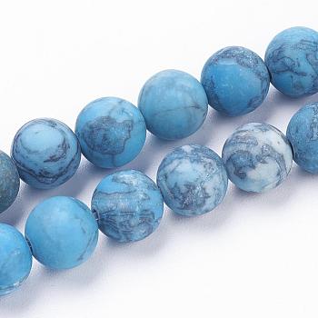 Dyed Natural Map Stone/Picasso Stone/Picasso Jasper Beads Strands, Frosted, Round, 6mm, Hole: 1mm, about 62pcs/strand, 15.3 inch(39cm)