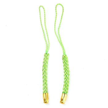 Polyester Cord Mobile Straps, with Golden Plated Iron Findings, Lawn Green, 7.6~8.1cm