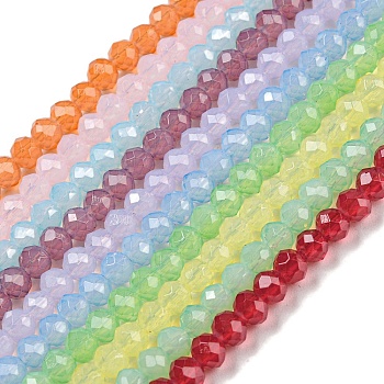 Baking Painted Transparent Glass Beads Strands, Imitation Opalite, Faceted, Round, Mixed Color, 3.5x3mm, Hole: 0.7mm, about 117pcs/strand, 14.17~14.37 inch(36~36.5cm)