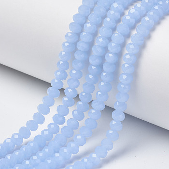 Glass Beads Strands, Imitation Jade, Faceted, Rondelle, Light Sky Blue, 8x6mm, Hole: 1mm, about 68~70pcs/strand, 16 inch(40cm)