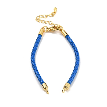 Leather Braided Cord Link Bracelets, Fit for Connector Charms, with Long-Lasting Plated Rack Plating Colden Tone Brass Lobster Claw Clasp & Chain Extender, Royal Blue, 6x1/8 inch(15.2cm), Hole: 2mm