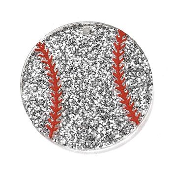 Transparent Resin Pendants, Sport Ball Charms with Glitter Powder, Baseball, 34.8x2.2mm, Hole: 1.6mm