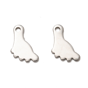 201 Stainless Steel Charms, Laser Cut, Foot, Stainless Steel Color, 13.5x8.5x1mm, Hole: 1.4mm