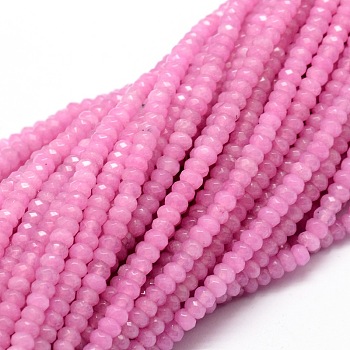 Dyed Natural Malaysia Jade Rondelle Beads Strands, Faceted, Hot Pink, 4x2~3mm, Hole: 1mm, about 115pcs/strand, 14 inch