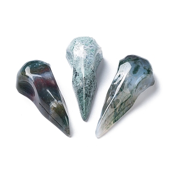 Natural Moss Agate Home Display Decoration, Reiki Energy Stone, Crow Mouth, 61~66x24~25x16~18mm