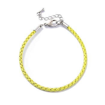 Polyester Cord Braided Bracelet Makings, with Stainless Steel Claw Lobster Clasps, Brass Findings, Long-Lasting Plated, Green Yellow, 7-3/8 inch(18.8cm)