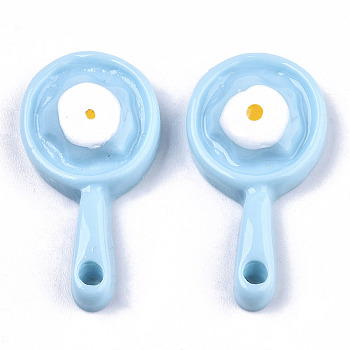 Opaque Resin Pendants, Imitation Food, Pan, Light Blue, 26x14x5~6mm, Hole: 1.8mm