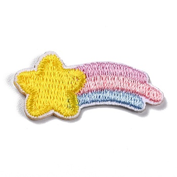 Computerized Embroidery Cloth Self Adhesive Patches, Stick On Patch, Costume Accessories, Appliques, Meteor, Colorful, 14x30x1.5mm