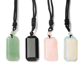 Natural & Synthetic Mixed Gemstone Rectangle Pendant Necklace with Nylon Cord for Women, 25.98~27.17 inch(66~69cm)