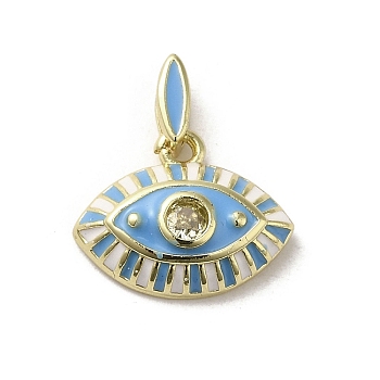 Brass Enamel Charms, with Glass, Real 18K Gold Plated, Eye Charm, White, 11.5x15x3.8mm, Hole: 4.5x1.5mm