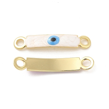 Brass Connector Charms, Curved Rectangle Links with Evil Eye Pattern, with Enamel, Real 18K Gold Plated, Long-Lasting Plated, White, 30x5x2mm, Hole: 3mm
