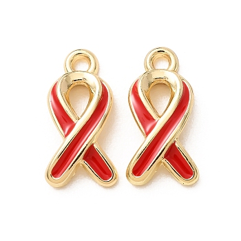 Alloy Enamel Pendants, Awareness Ribbon Charms, Rack Plating, Golden, 18x9x3.5mm, Hole: 1.8mm