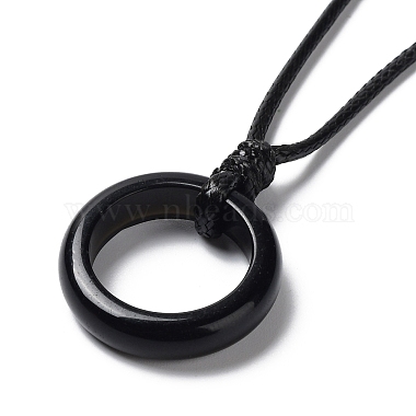collier pendentif bague en obsidienne naturelle avec cordons cirés(NJEW-R262-01B-10)-3