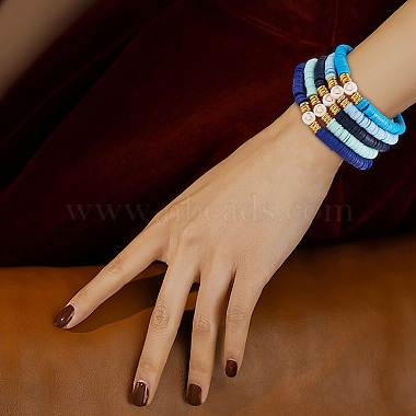 10Pcs 10 Style Handmade Polymer Clay Heishi Beaded Stretch Bracelets Set with Heart(BJEW-SW00036-03)-7