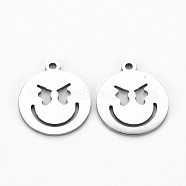 201 Stainless Steel Pendants, Cut, Flat Round with Expression, Stainless Steel Color, 17.5x15x1mm, Hole: 1.5mm(STAS-Q240-061P)