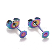 Ion Plating(IP) Rainbow Color 304 Stainless Steel Stud Earring Findings, Flat Pad Earring Post, Colorful, 4mm, Pin: 0.7mm(X-STAS-K238-02B)