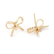 Brass Stud Earring Findings, Bowknot, Real 18K Gold Plated, 8~10x15mm, Hole: 1mm, Pin: 0.7mm(X-KK-S350-013G)
