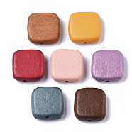 Painted Natural Wood Beads, Square, Mixed Color, 16x15x5.5mm, Hole: 1.5mm(X-WOOD-R265-10)
