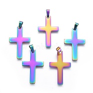Ion Plating(IP) 304 Stainless Steel Pendants, Cross, Rainbow Color, 37x22x1mm, Hole: 3x8mm(STAS-F211-04)