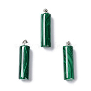 Natural Malachite Pendants, Column Charms, with Silver Plated 925 Sterling Silver  Snap on Bails, 28.5x8mm, Hole: 2.5x4mm(G-C033-01S)