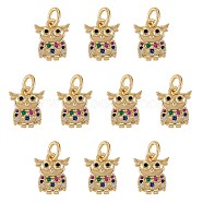 10Pcs Rack Plating Brass Micro Pave Cubic Zirconia Charms, with Jump Ring, Cadmium Free & Lead Free, Owl, Real 18K Gold Plated, 11x9x2.5mm, Jump Ring: 5x1mm, Inner Diameter: 3mm(ZIRC-SZ0003-85)