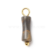 Natural Coffee Jasper Pendants, with Golden Tone Brass Findings, Bamboo-Shaped Charm, 17.5x5mm, Hole: 2.5~2.7mm(PALLOY-JF01840-03)