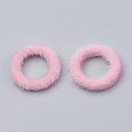 Faux Mink Fur Covered Linking Rings, with Aluminum Bottom, Ring, Platinum, Pearl Pink, 27x4mm(WOVE-N009-07K)