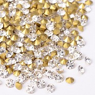 Back Plated Diamond Glass Pointed Rhinestone, Crystal, 1.1mm, about 1440pcs/bag(RGLA-SS1.5-001)