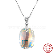 925 Sterling Silver Glass Pendant Necklaces, Rectangle, 17.91 inch(45.5cm), Pendant: 18.5x14.5mm(NJEW-C048-01B)