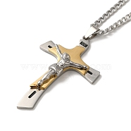 Cross with Jesus Pendant Necklaces, 304 Stainless Steel Curb Chain Necklaces, Golden & Stainless Steel Color, 23.62 inch(60cm)(NJEW-C043-02G)