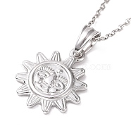 304 Stainless Steel Smiling Face Sun Pendant Necklace for Women, Stainless Steel Color, 19.69 inch(50cm)(STAS-E154-12P)