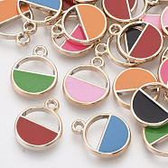 UV Plating Acrylic Pendants, with Enamel, Light Gold, Hollow, Flat Round, Mixed Color, 18x14.5x2mm, Hole: 2mm(OACR-R076-02)