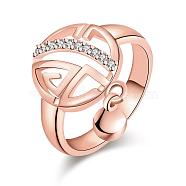 Hollow Round Brass Cubic Zirconia Rings for Women, Rose Gold, US Size 8(18.1mm)(RJEW-BB08629-8RG)
