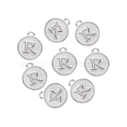 Alloy Pendant Cabochon Settings, For Enamel, Cadmium Free & Lead Free, Flat Round with Letter, Platinum, Letter.R, 14x12x2mm, Hole: 1.5mm(PALLOY-N156-01R-P)