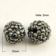 Resin Rhinestone Beads, Grade A, Round, Hematite, 10mm, Hole: 2mm(RB-A025-10mm-A29)