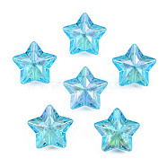 Electroplate Rainbow Iridescent Acrylic Beads, Star, Deep Sky Blue, 18x18.5x9mm, Hole: 1.8mm(TACR-T025-001B)