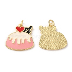 Eco-Friendly Brass Enamel Pendants, with Jump Ring, Lead Free & Cadmium Free, Real 18K Gold Plated, Cake Charm, Pink, 19x19x2mm, Hole: 3mm(KK-M246-38G-01)
