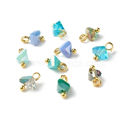 Electroplate Glass Charms, with Brass Ball Head Pins, Triangle, Turquoise, 8x6x4.5mm, Hole: 1.8mm(PALLOY-JF00821-03)