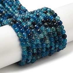 Natural Agate Beads Strands, Faceted, Round, Dyed & Heated, Steel Blue, 4mm, Hole: 0.8mm, about 88~94pcs/strand, 14.76~15.87''(37.5~40.3cm)(X-G-H302-A01-02)