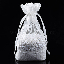 Polyester Lace & Slub Yarn Drawstring Gift Bags, for Jewelry & Baby Showers Packaging Wedding Favor Bag, Creamy White, 23~24x15~16x0.3cm(OP-Q053-008)