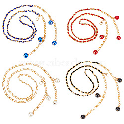 4Pcs 4 Colors Alloy Link Chain Belts, Imitation Leather Waist Chains with Imitation Pearl Charms for Shirt Skirt Dress Overcoat, Mixed Color, 44-7/8~46-1/2 inch(114~118cm), 1pc/color(AJEW-GA0006-30)