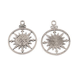 Tibetan Style Alloy Pendants, Lead Free & Cadmium Free, Compass, Antique Silver, 36x27x1.5mm, Hole: 3mm, about 295pcs/1000g(TIBEP-12682-AS-RS)