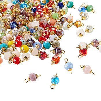 300Pcs 3 Style Faceted Rondelle & Cube Glass Links Connectors, with Golden Plated Alloy and Brass Findings, Mixed Color, 100pcs/style